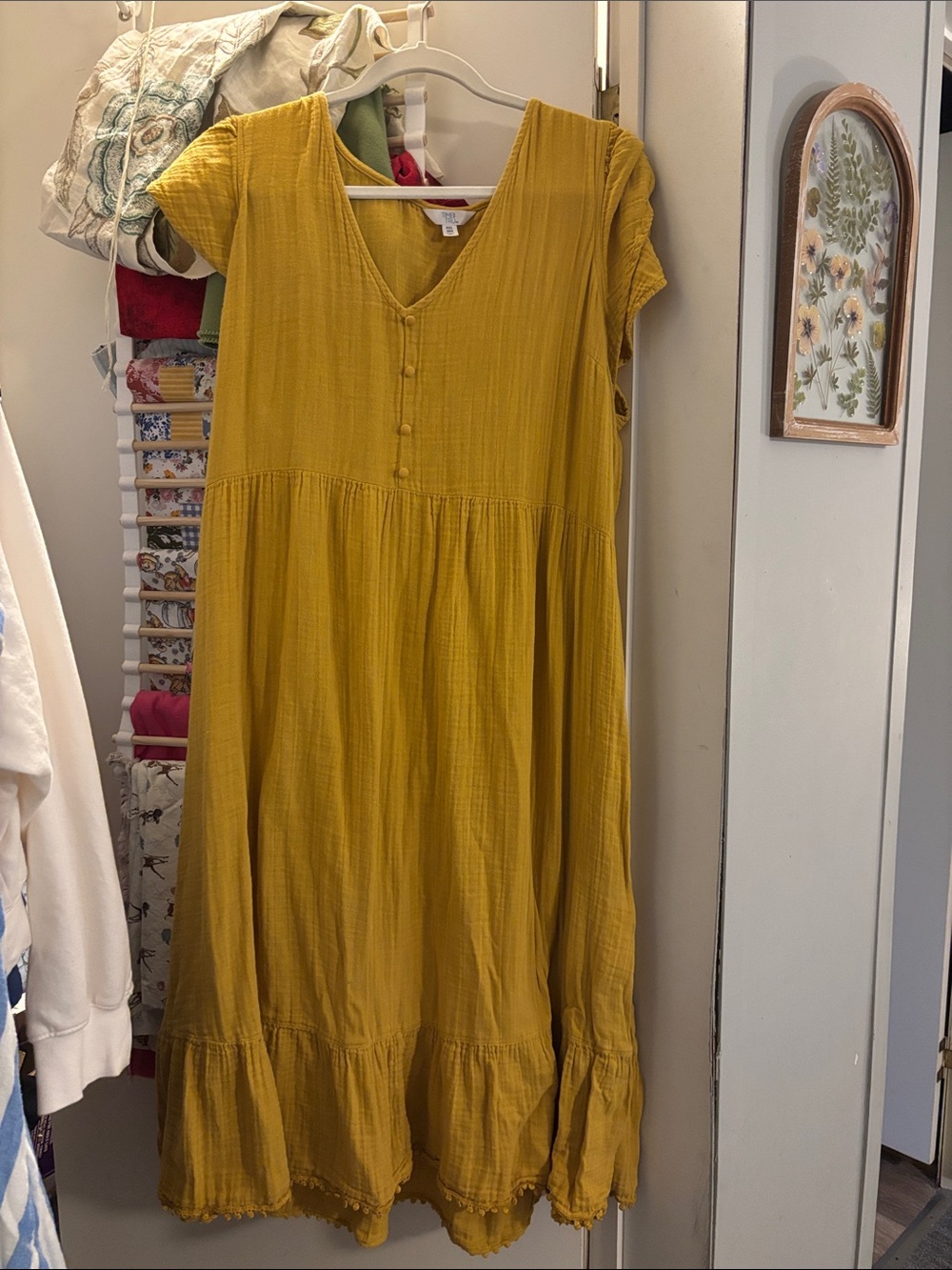 Time and Tru Mustard V-Neck Short-Sleeve Midi Dress